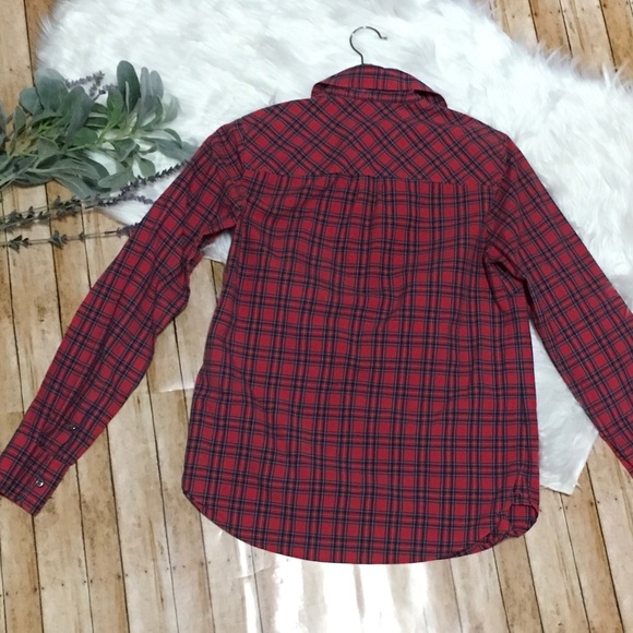 J. Crew Red Tartan Popover Long Sleeve - Picture 7 of 8
